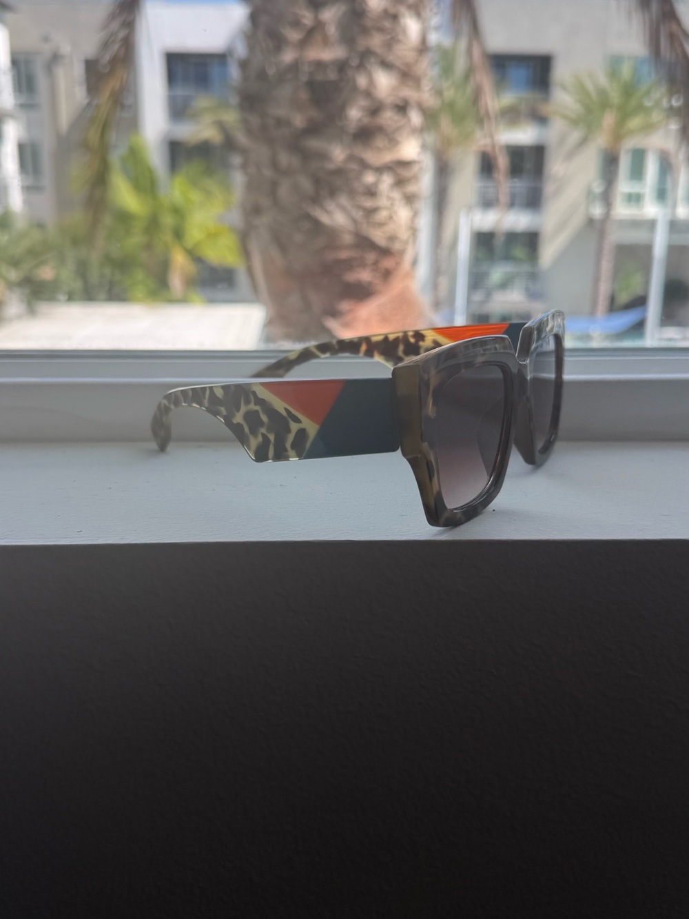 Square Sunglasses in Tortoise with Orange Accent